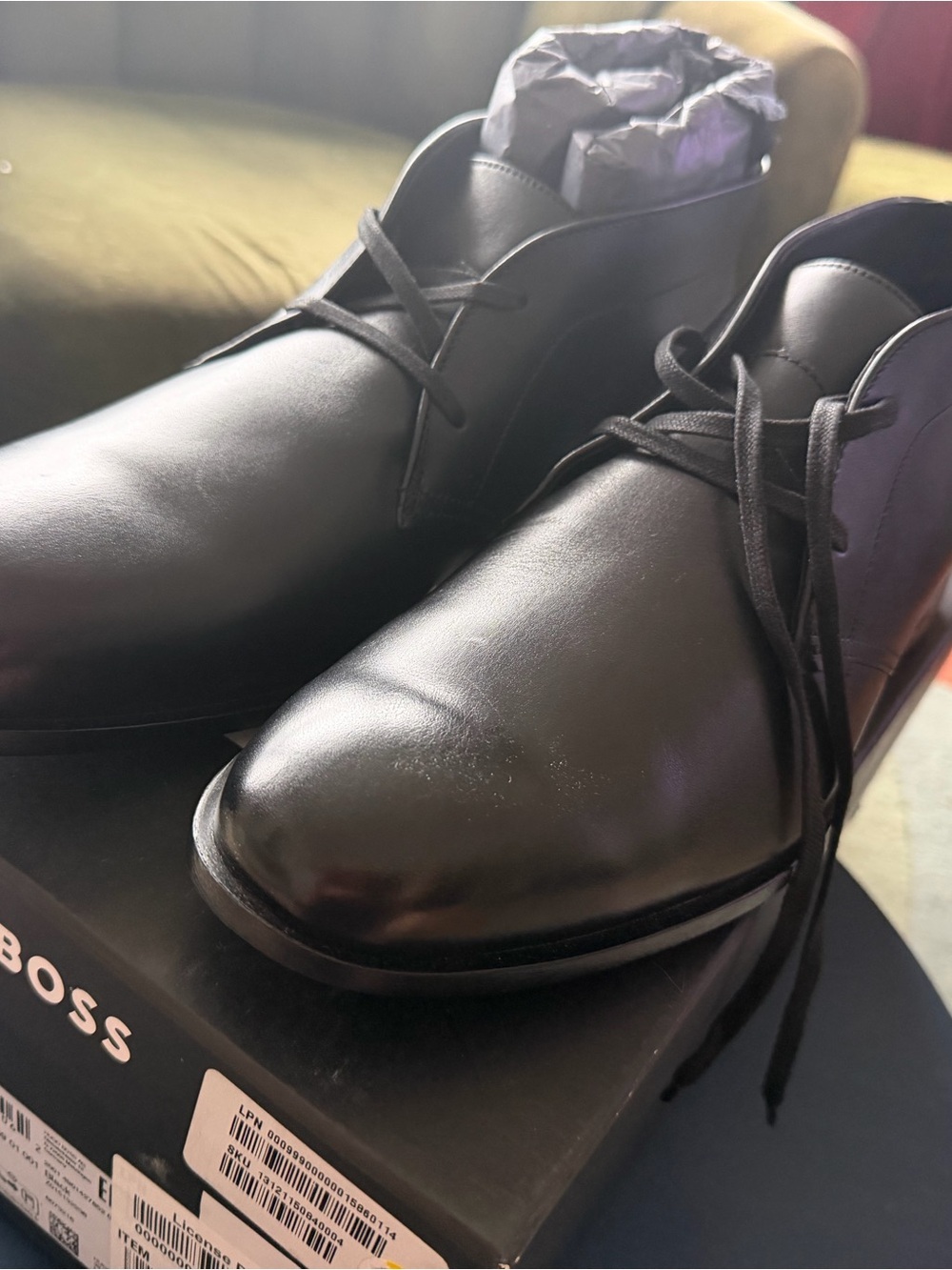BOSS Men's Black Leather Lace-Up Boots